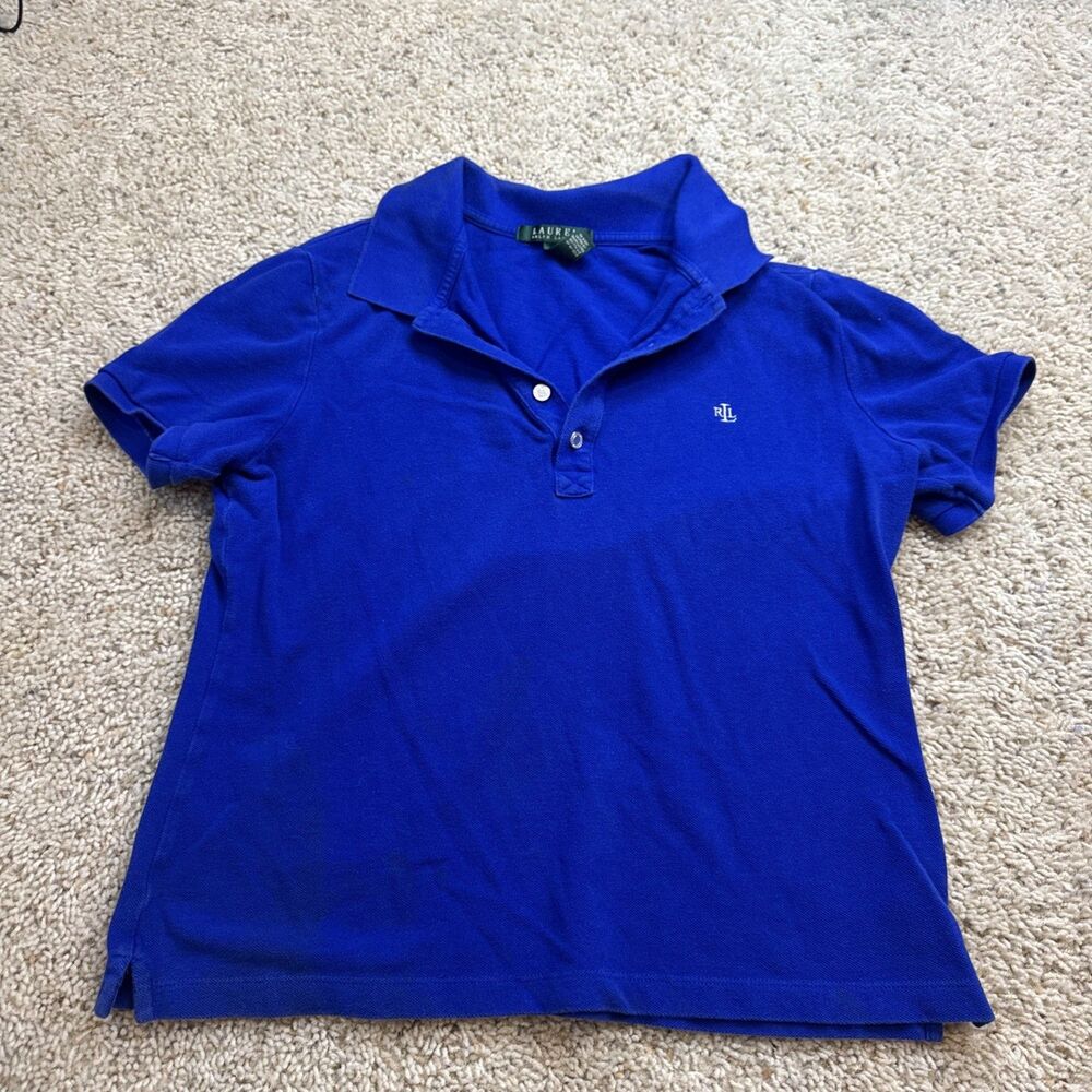 VTG Ralph Lauren Shirt Womens/Girls Large Blue Collared White Logo